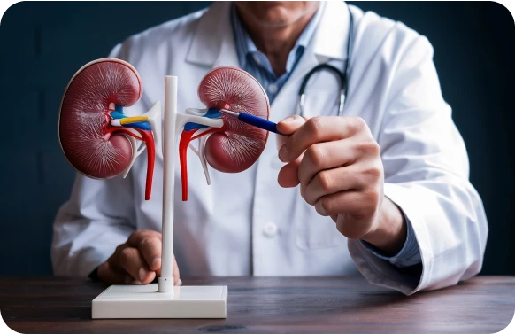 Doctor holding kidney model